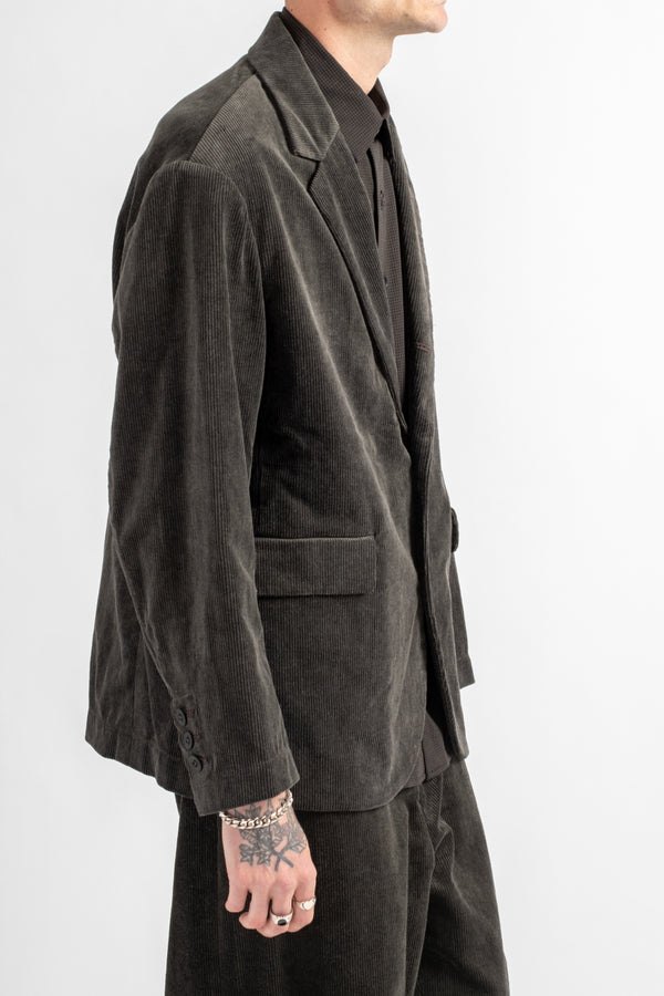 Three Button Jacket Carbon Dyed Corduroy Charcoal