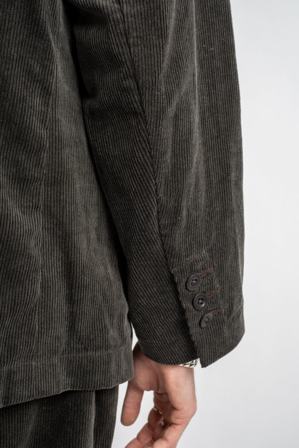 Three Button Jacket Carbon Dyed Corduroy Charcoal