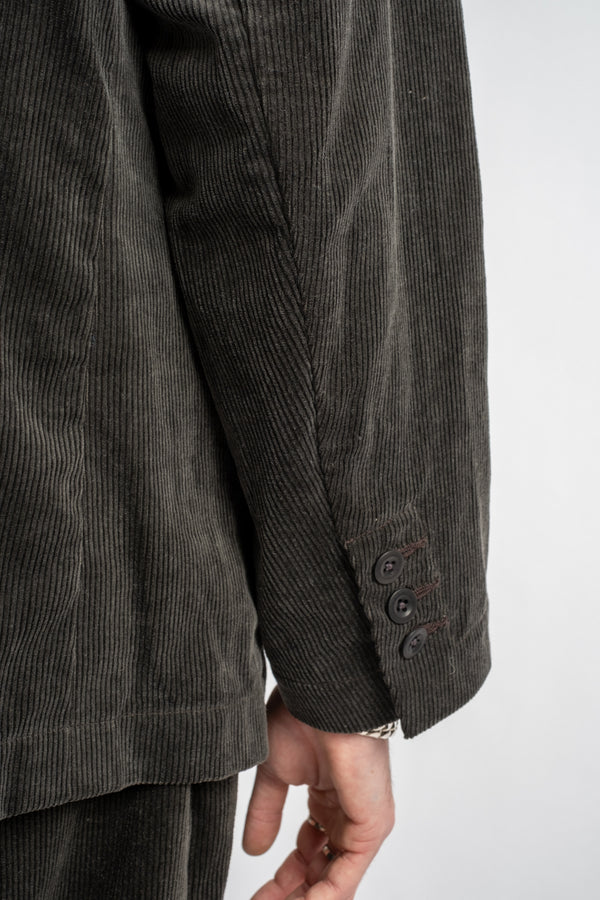 Three Button Jacket Carbon Dyed Corduroy Charcoal