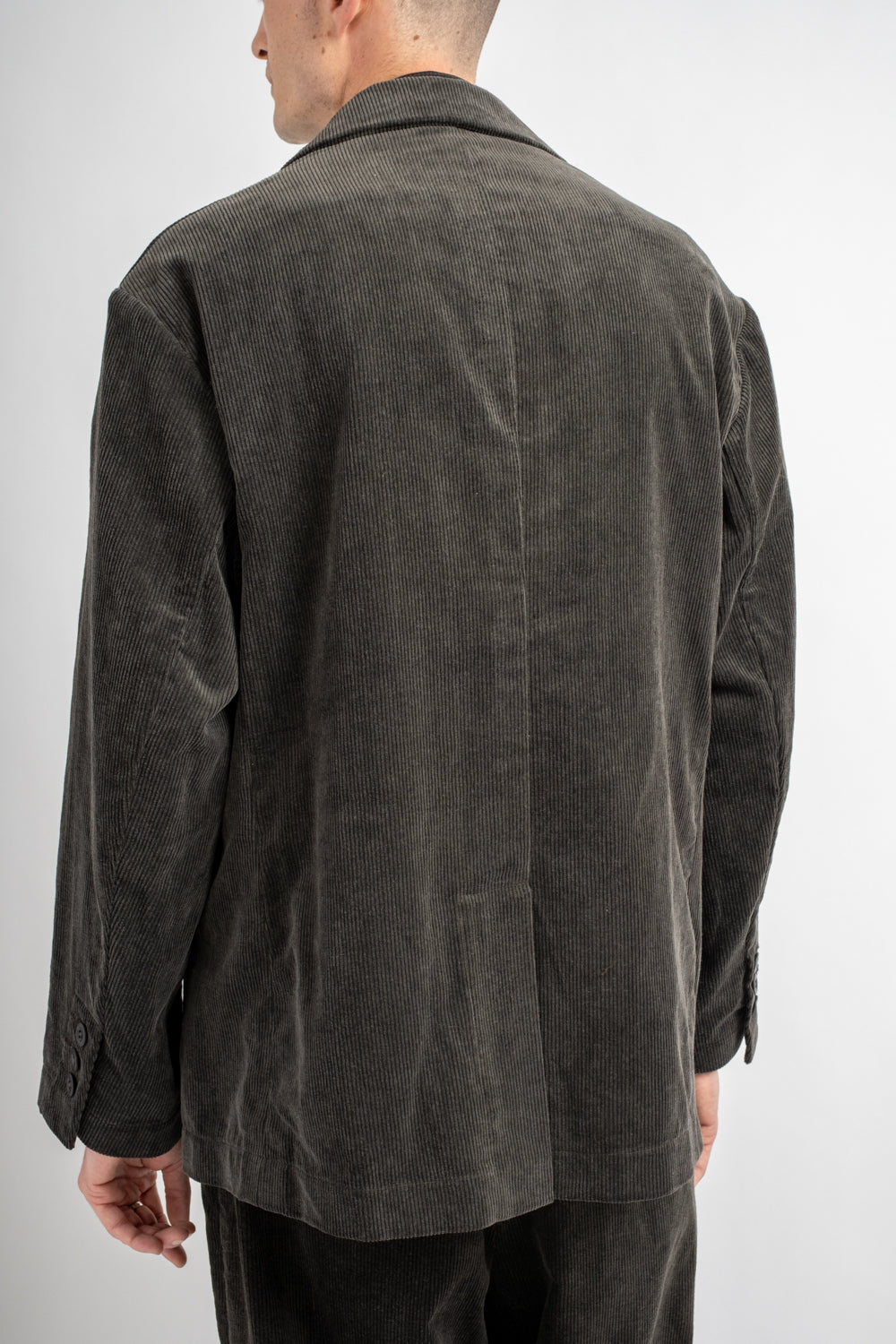 Three Button Jacket Carbon Dyed Corduroy Charcoal
