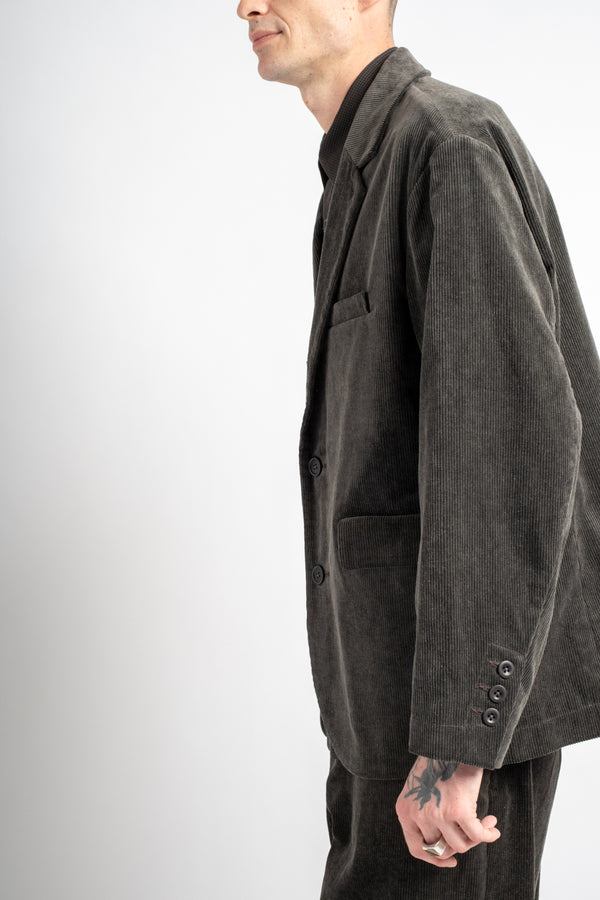 Three Button Jacket Carbon Dyed Corduroy Charcoal