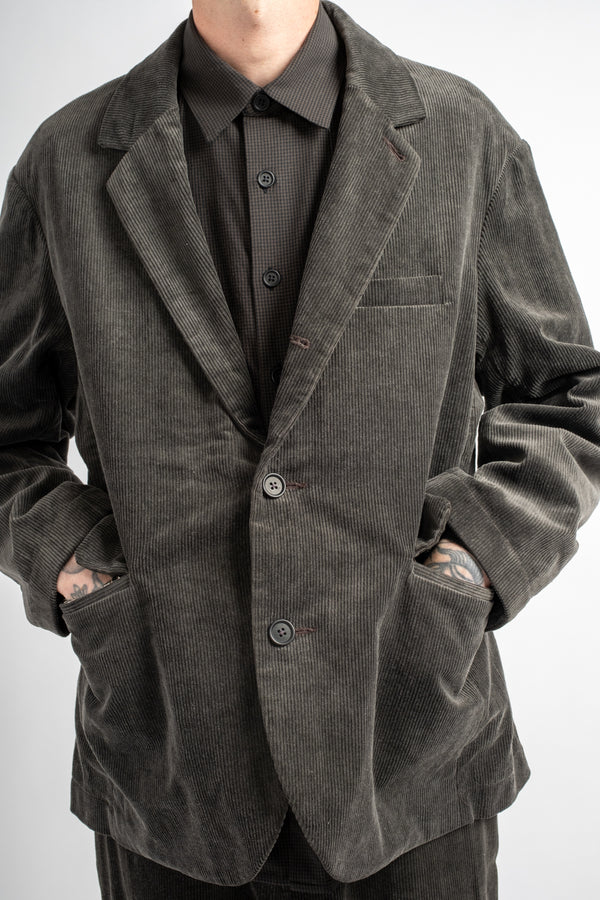 Three Button Jacket Carbon Dyed Corduroy Charcoal