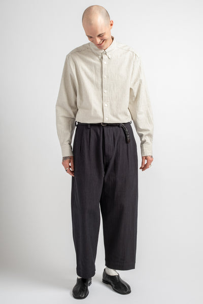 Two Pleat Pant Yarn Dyed Cotton Twill Navy/Grey
