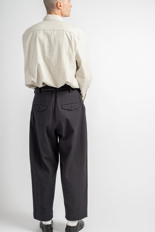 Two Pleat Pant Yarn Dyed Cotton Twill Navy/Grey