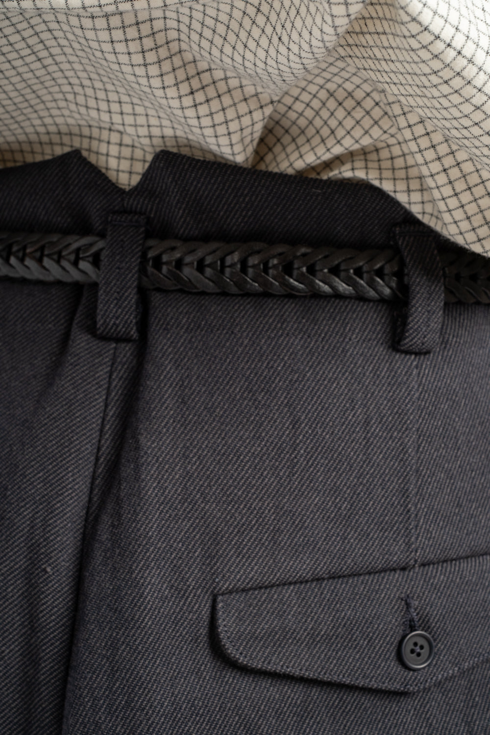 Two Pleat Pant Yarn Dyed Cotton Twill Navy/Grey