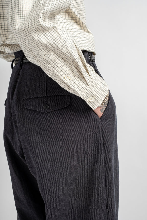 Two Pleat Pant Yarn Dyed Cotton Twill Navy/Grey