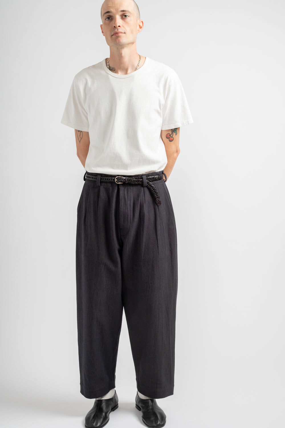 Two Pleat Pant Yarn Dyed Cotton Twill Navy/Grey