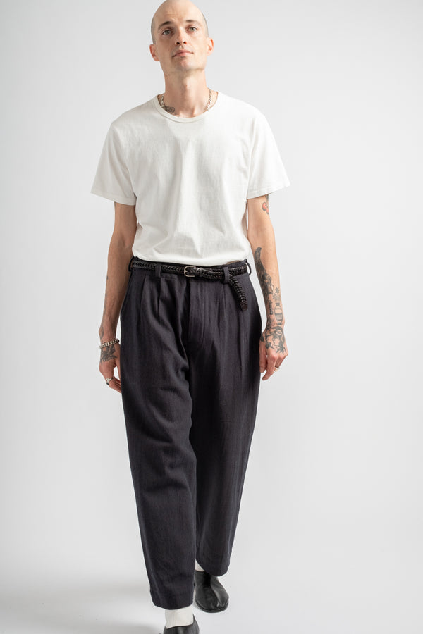 Two Pleat Pant Yarn Dyed Cotton Twill Navy/Grey