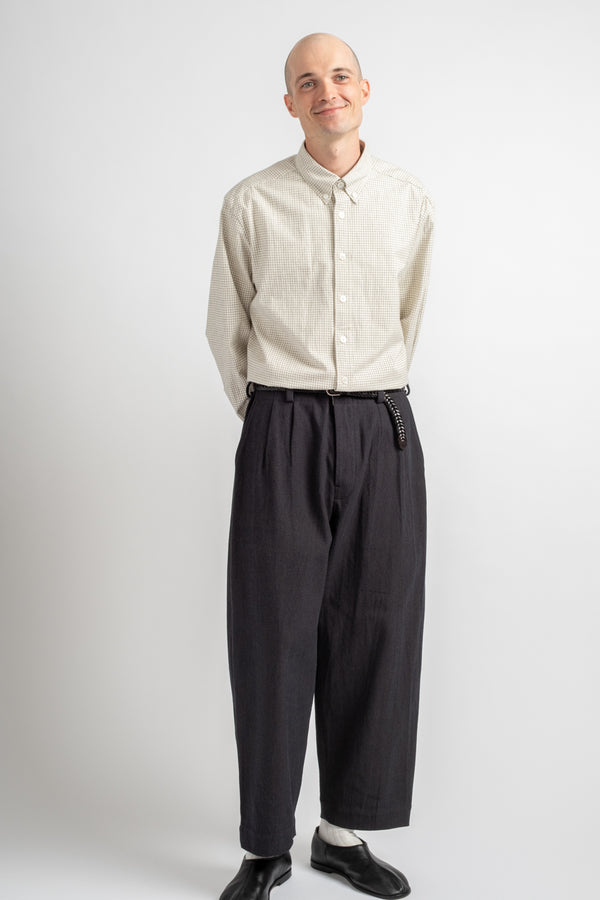 Two Pleat Pant Yarn Dyed Cotton Twill Navy/Grey