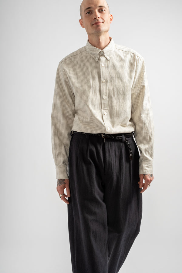 Two Pleat Pant Yarn Dyed Cotton Twill Navy/Grey
