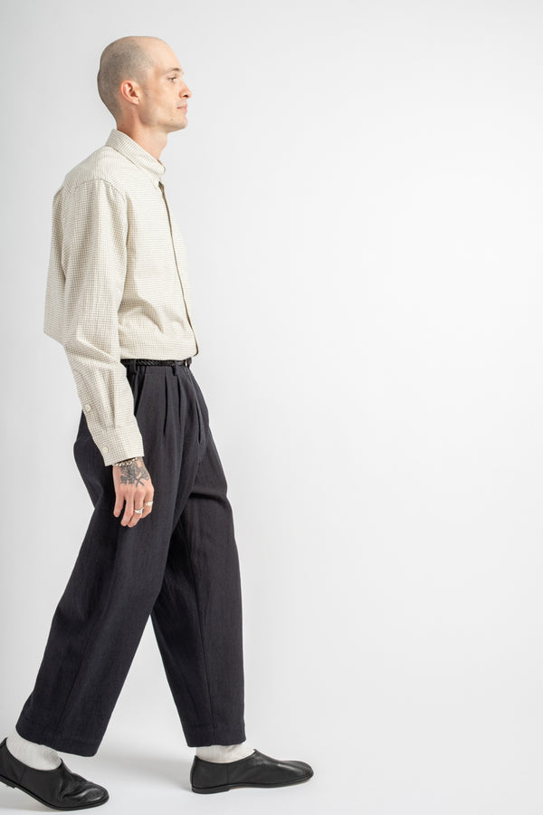 Two Pleat Pant Yarn Dyed Cotton Twill Navy/Grey