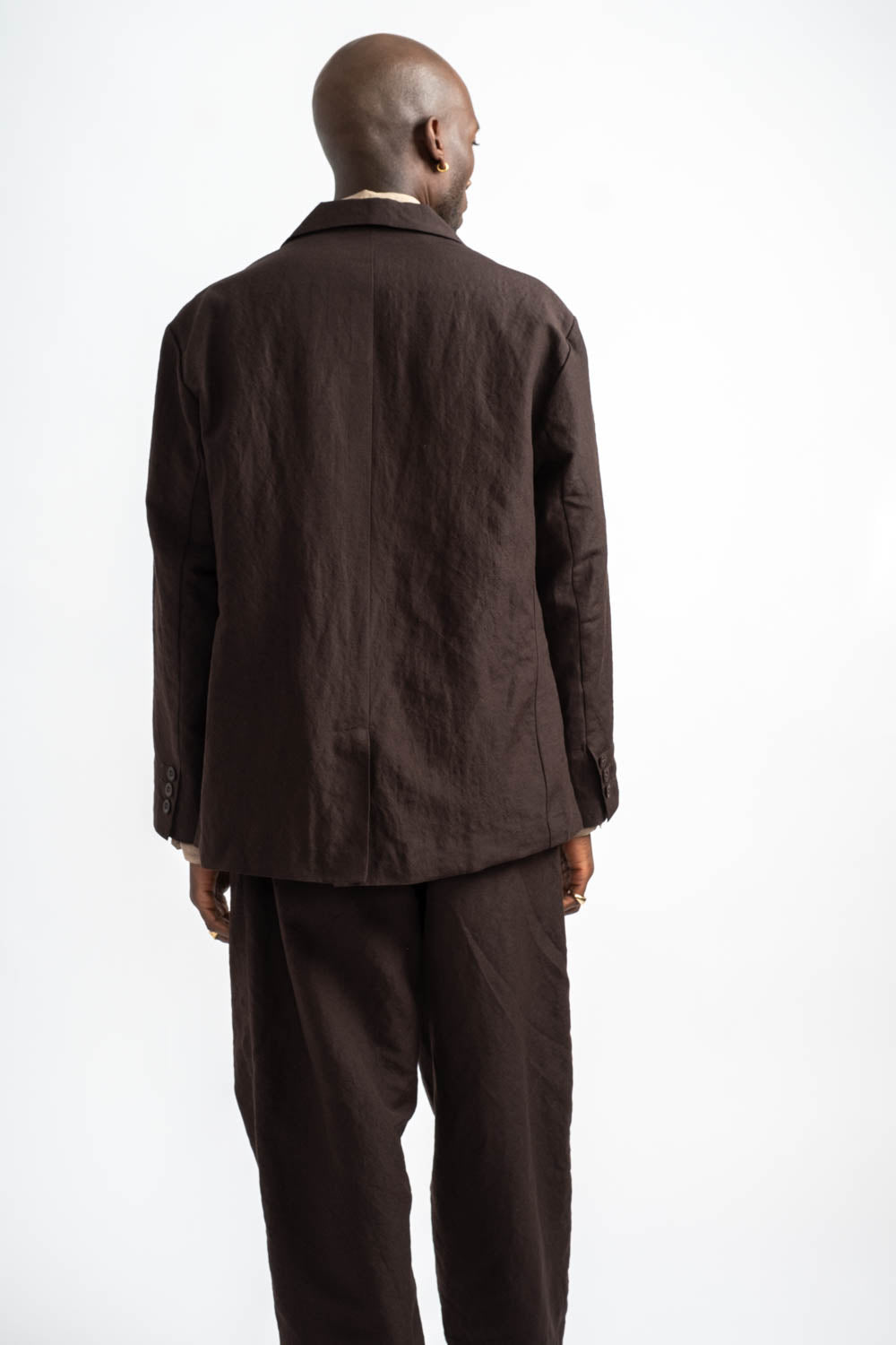 EVAN KINORI | Three Button Jacket Wool Linen Canvas in Dark Brown