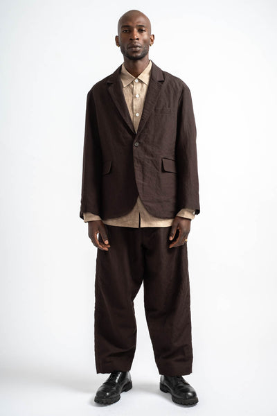 Three Button Jacket Wool Linen Canvas in Dark Brown