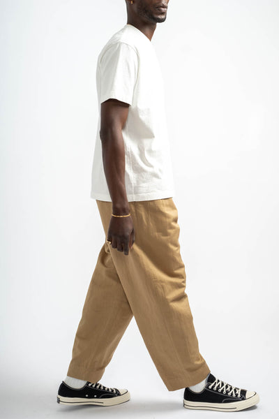 Two Pleat Pant Cotton Washi Twill in Khaki