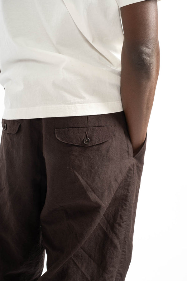Two Pleat Pant Wool Linen Canvas in Dark Brown