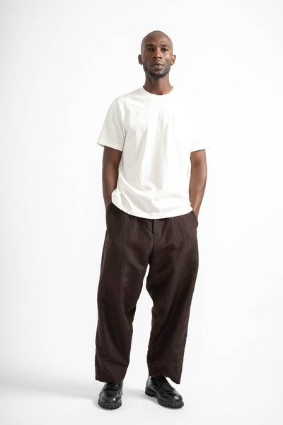 Two Pleat Pant Wool Linen Canvas in Dark Brown