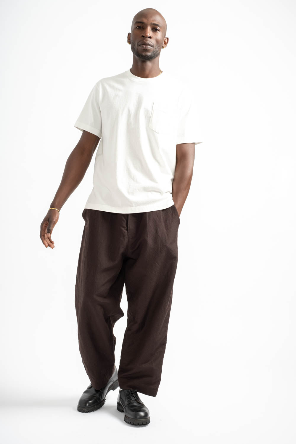 Two Pleat Pant Wool Linen Canvas in Dark Brown