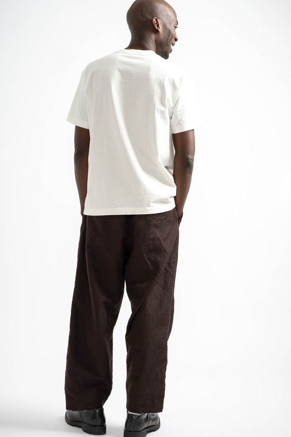Two Pleat Pant Wool Linen Canvas in Dark Brown
