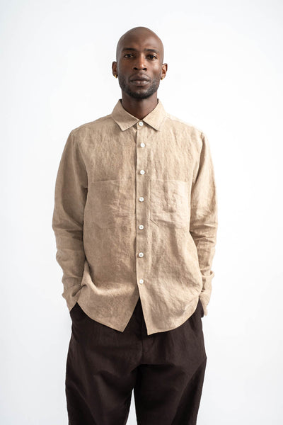 Two Pocket Shirt Cold Dyed Hemp in Dark Beige