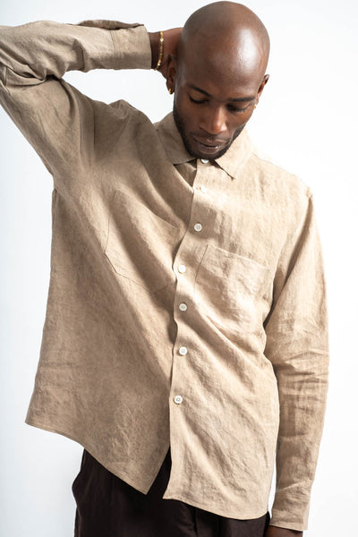 Two Pocket Shirt Cold Dyed Hemp in Dark Beige