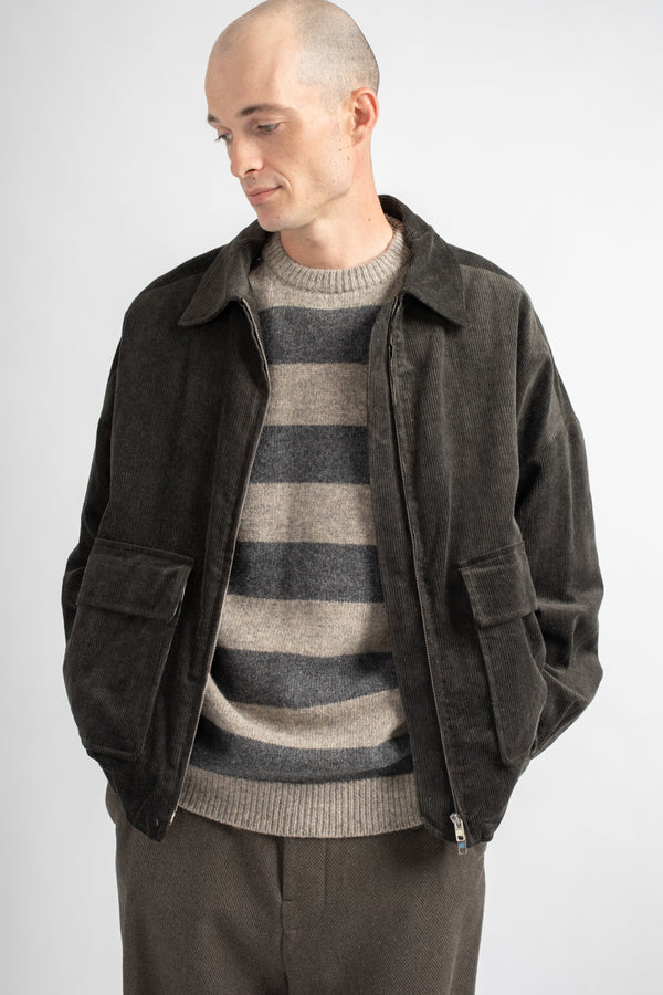 Zip Jacket Two Carbon Dyed Corduroy Charcoal
