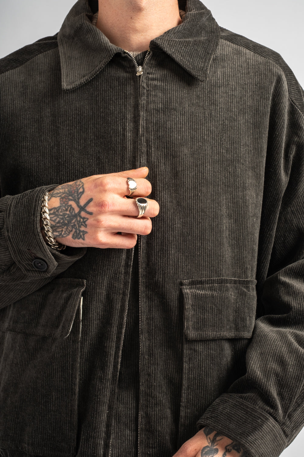 Zip Jacket Two Carbon Dyed Corduroy Charcoal