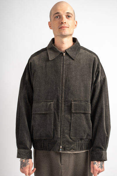 Zip Jacket Two Carbon Dyed Corduroy Charcoal