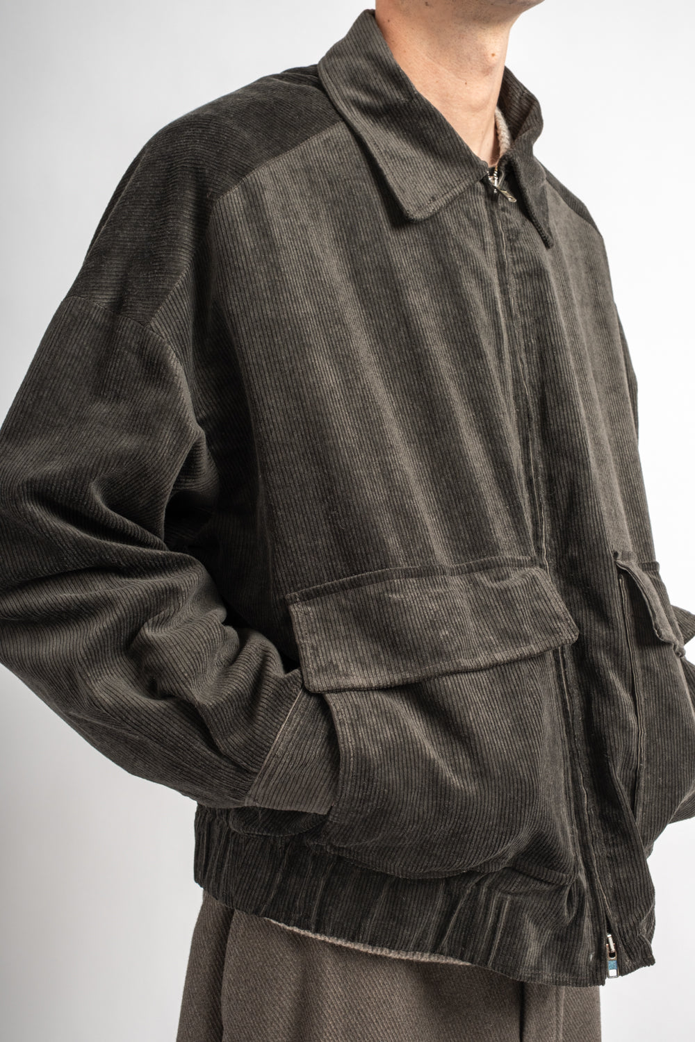 Zip Jacket Two Carbon Dyed Corduroy Charcoal