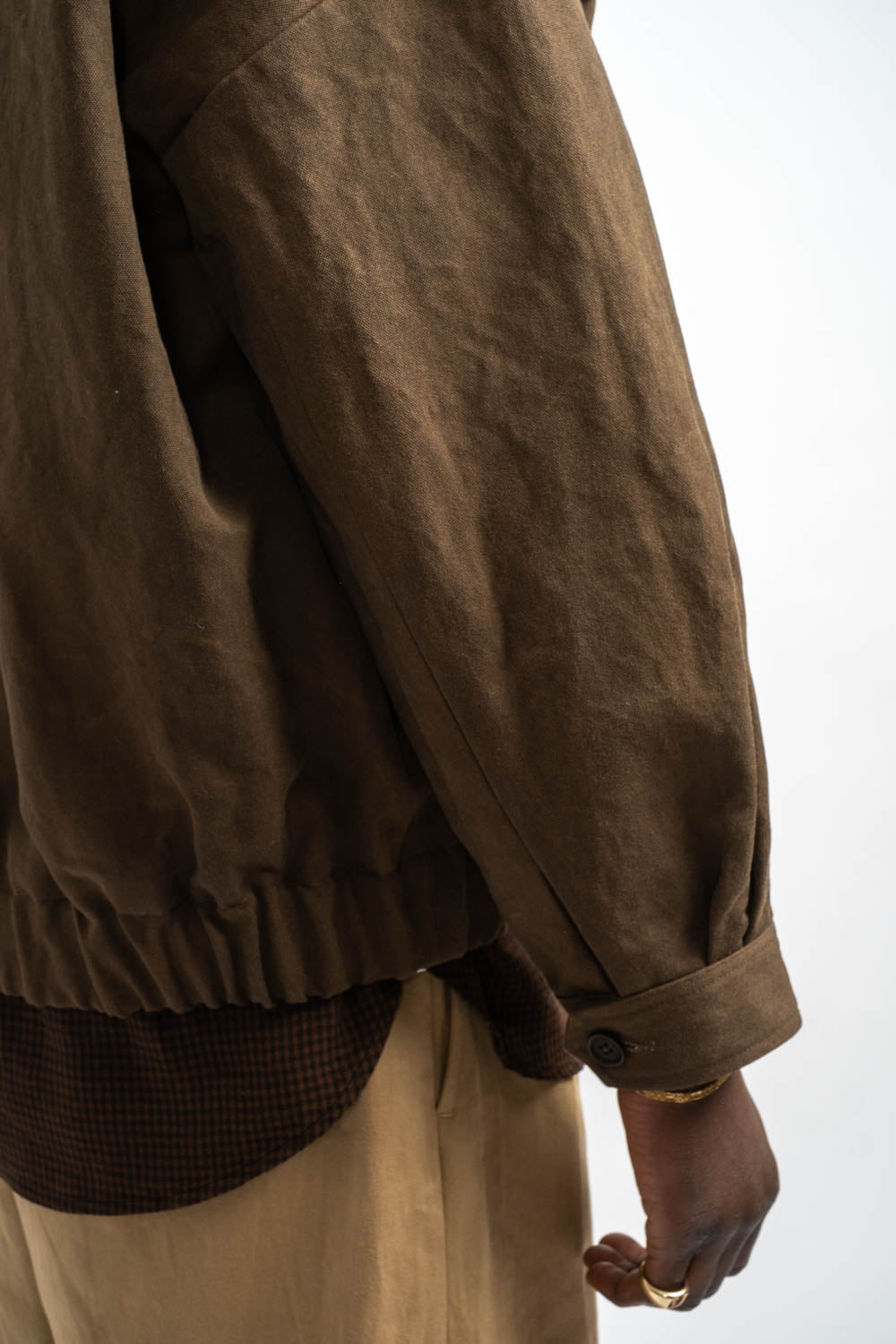 Zip Jacket Two Cotton Washi Canvas in Dark Olive