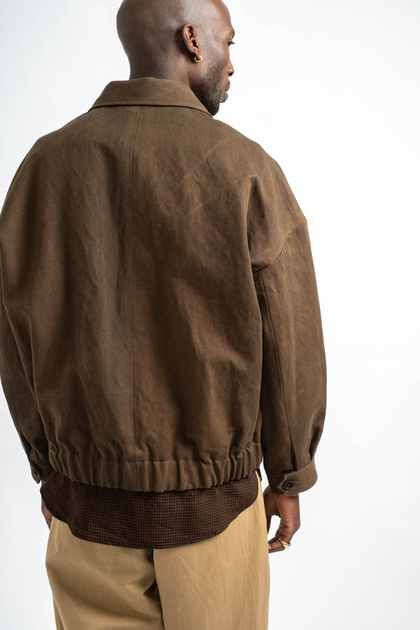 Zip Jacket Two Cotton Washi Canvas in Dark Olive