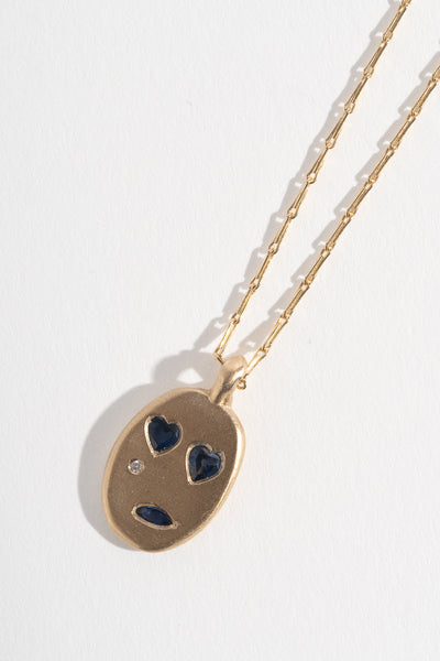 9K + Sapphire Face Mask Pendant No. 42