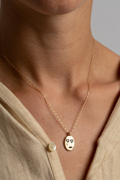 9K + Sapphire Face Mask Pendant No. 42