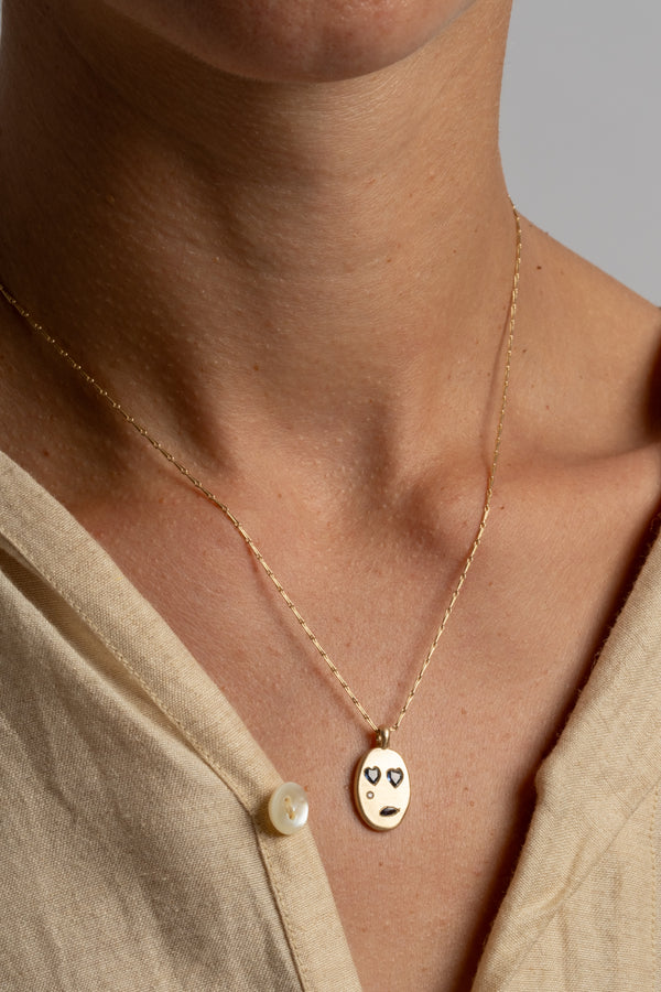 9K + Sapphire Face Mask Pendant No. 42