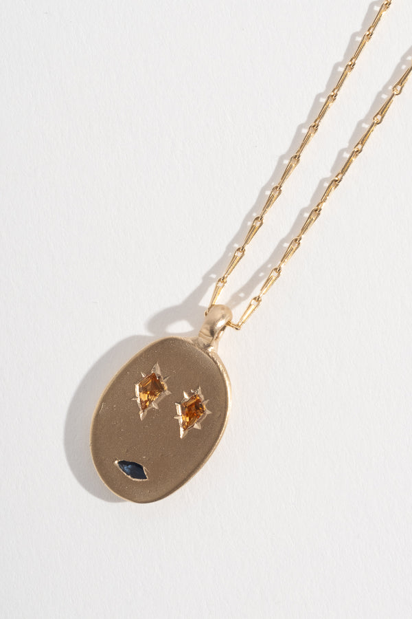9K + Sapphire Face Mask Pendant No. 43