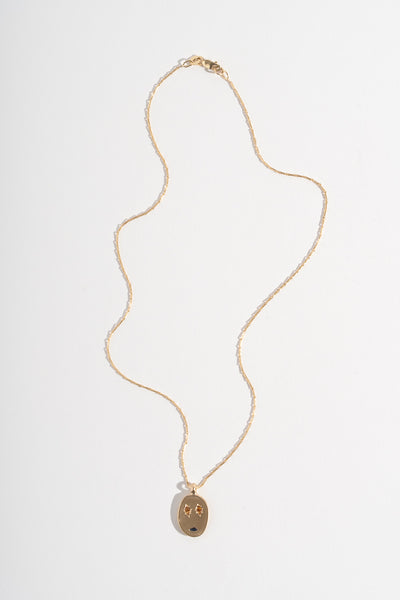9K + Sapphire Face Mask Pendant No. 43