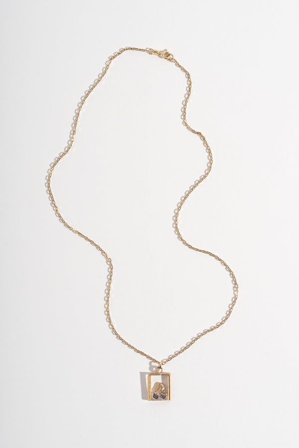 9K + Sapphire Postcard Necklace