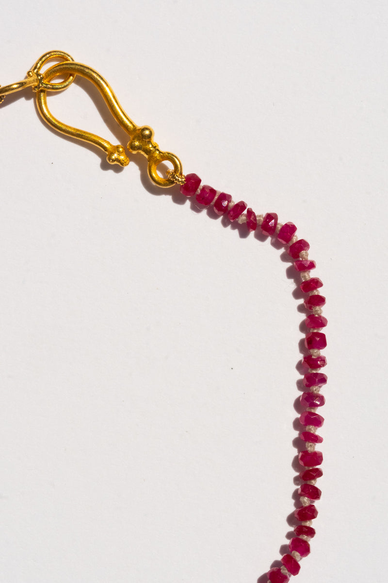 18K + RUBY BEAD STRAND BRACELET