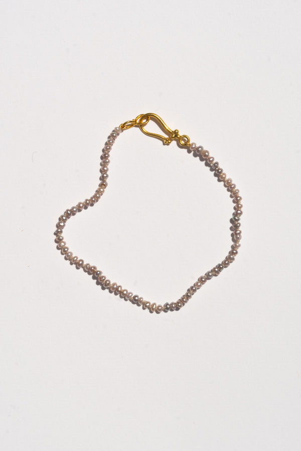 18k + Small Grey Seed Pearl Strand Bracelet