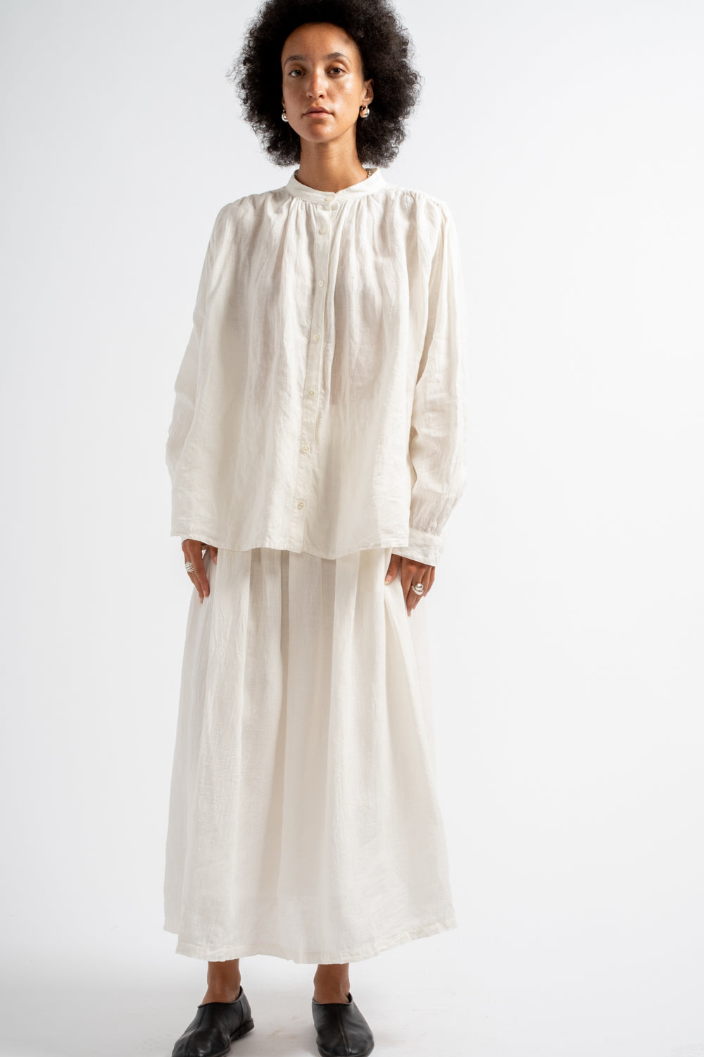 French Woven Linen Skirt in White
