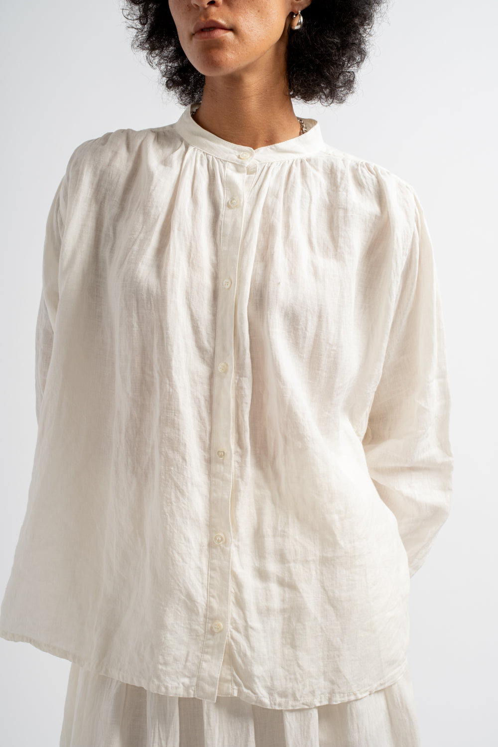 French Woven Linen Shirt in White