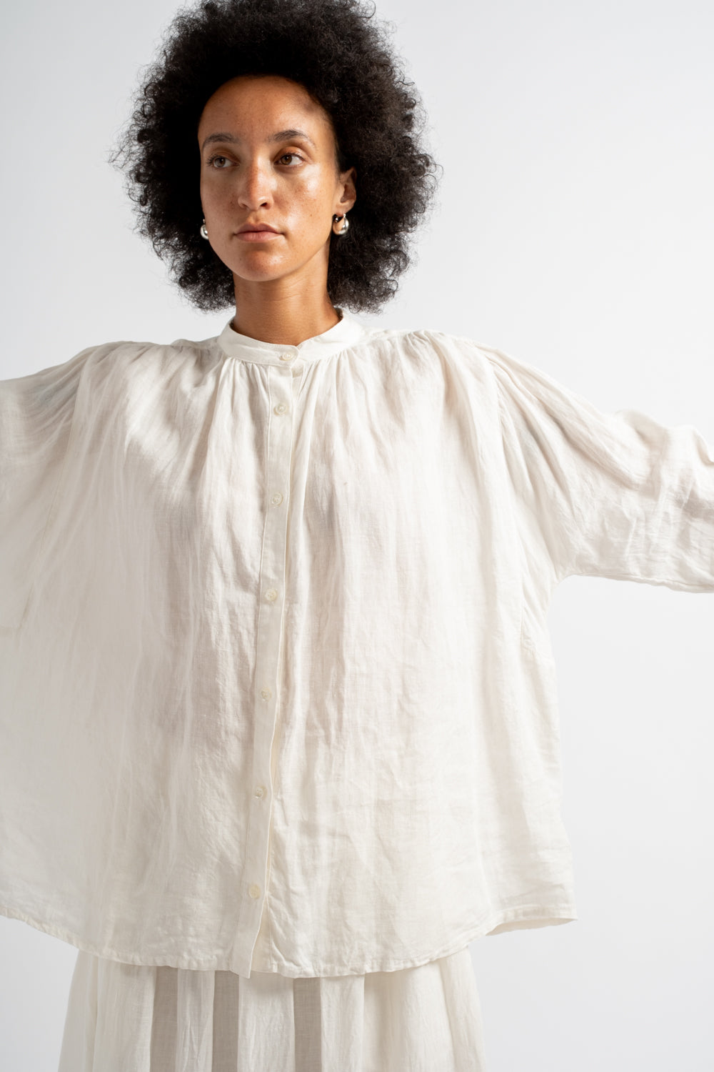French Woven Linen Shirt in White