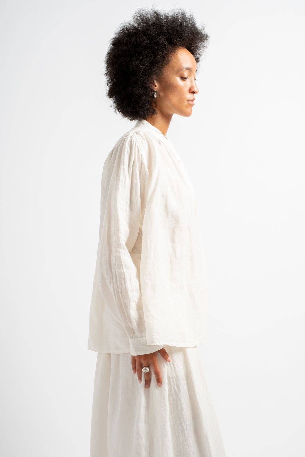 French Woven Linen Shirt in White