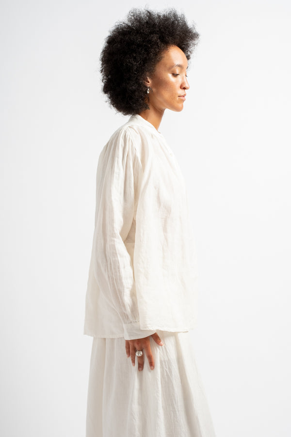 French Woven Linen Shirt in White