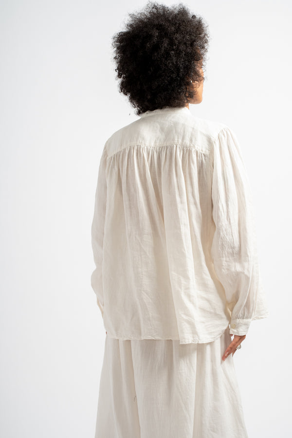 French Woven Linen Shirt in White