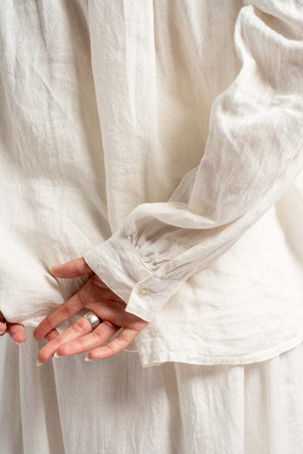 French Woven Linen Shirt in White