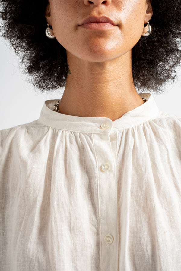 French Woven Linen Shirt in White