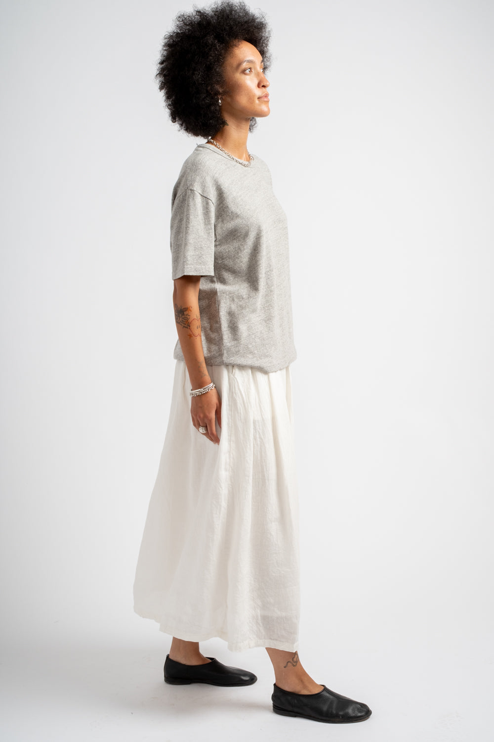 French Woven Linen Skirt in White