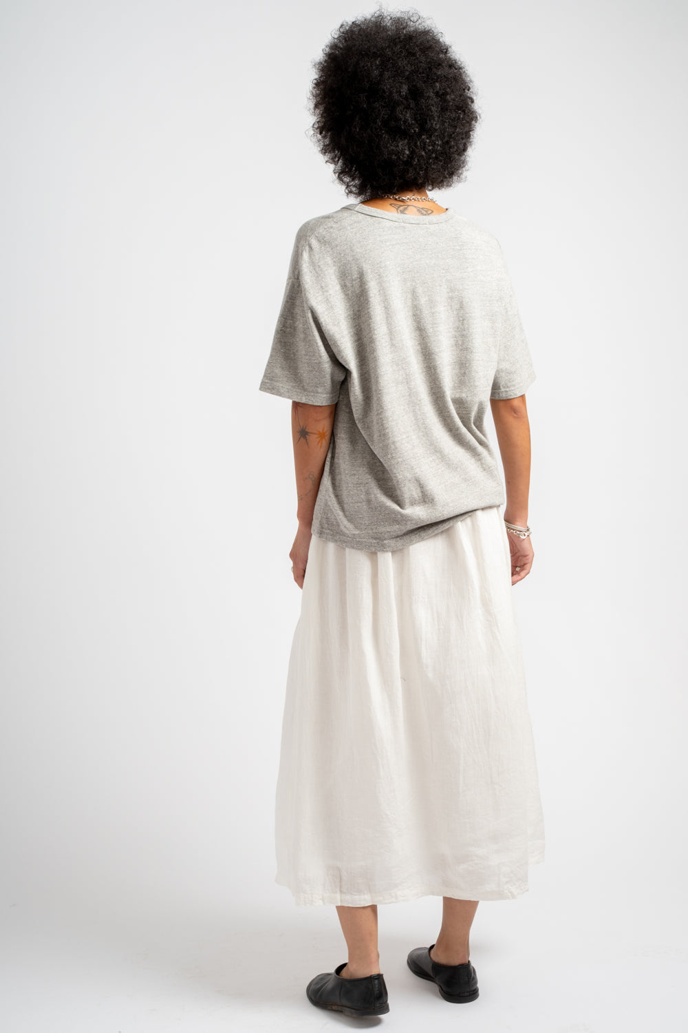 French Woven Linen Skirt in White