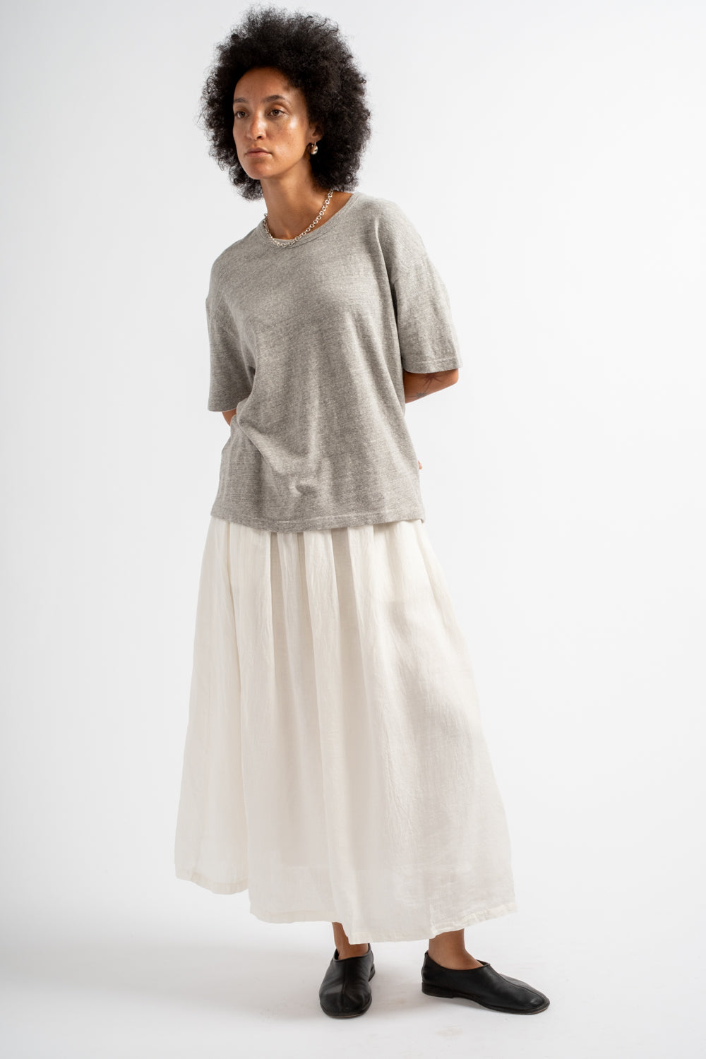 French Woven Linen Skirt in White
