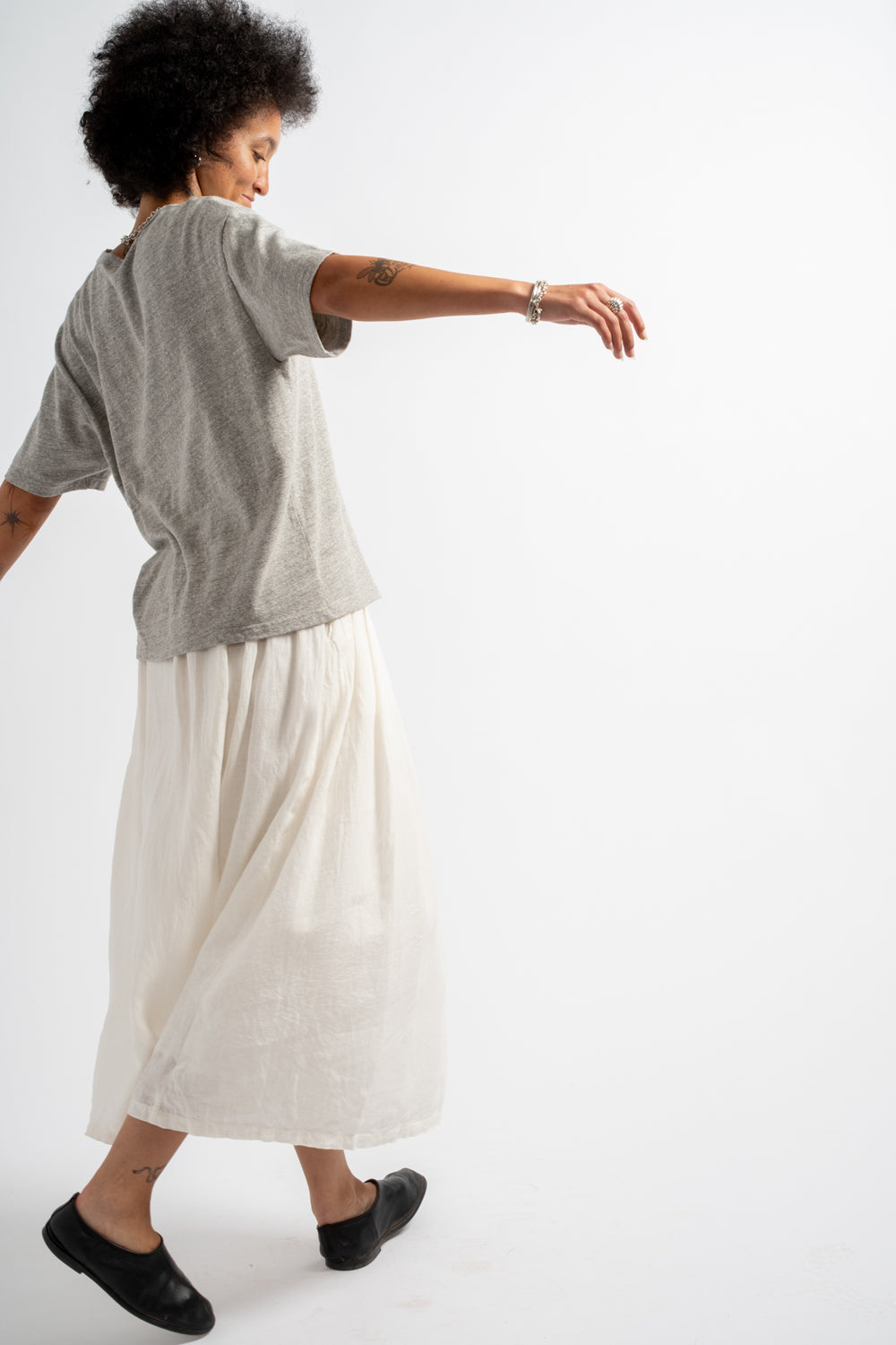 French Woven Linen Skirt in White